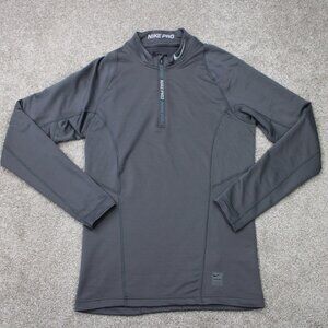 Nike Pro Sweatshirt Mens Small Gray Hyperwarm 1/4 Zip Mock Neck L/S‎ Pullover